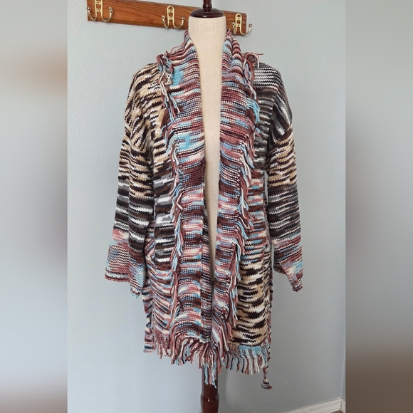 POL NWOT Multicolor Knit Cardigan with Belt & Pochets Southwest Flare S - Picture 1 of 13